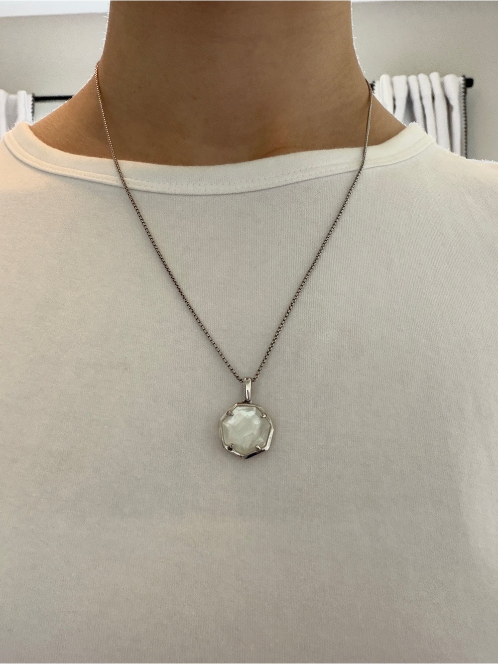 White House Black Market Silver Mother of Pearl Octagon Pendant Necklace